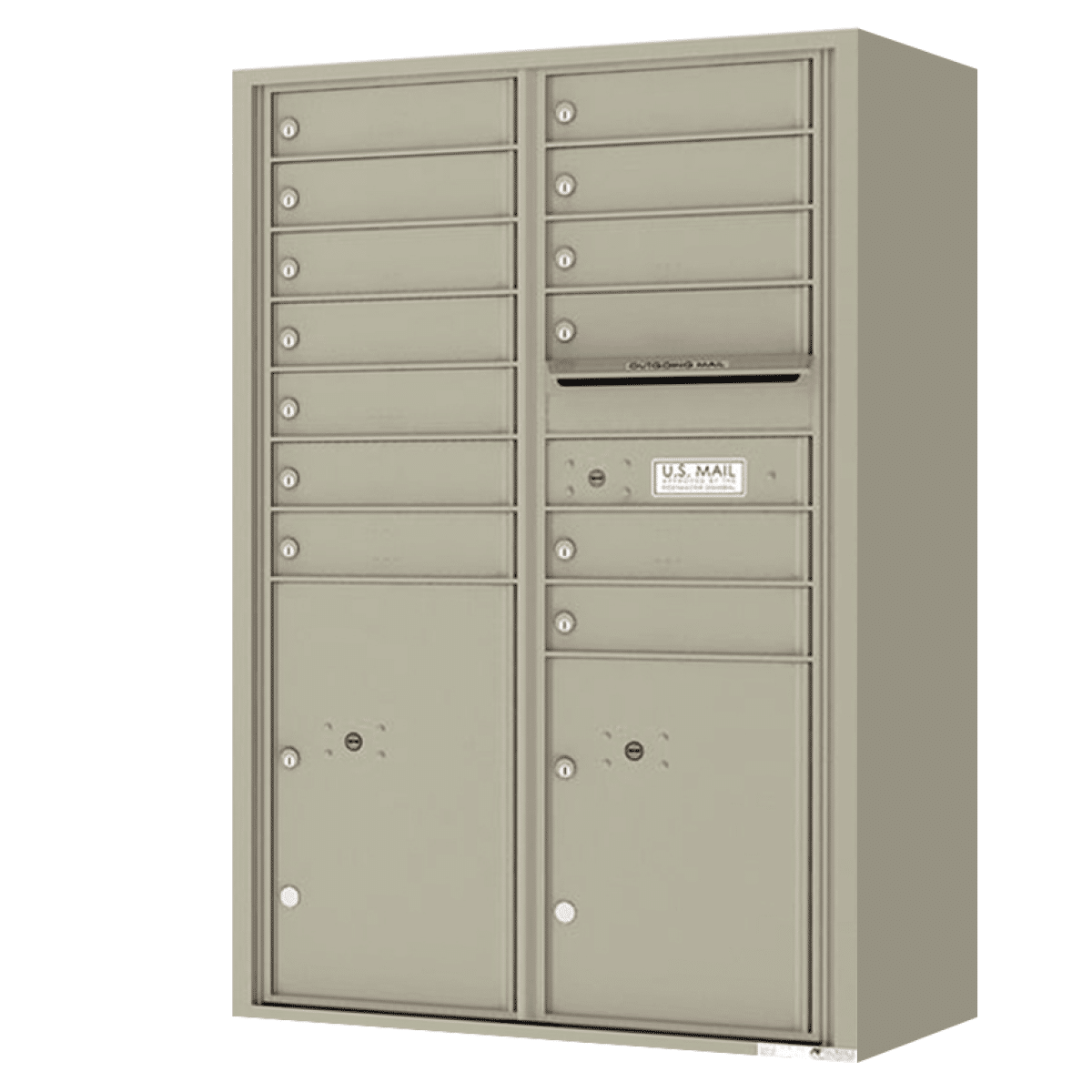 Florence Surface Mount 4C Horizontal Mailbox – 13 Tenant Doors, 2 Parcel Lockers – Front Loading – 13 Doors High – Private Access Product Image