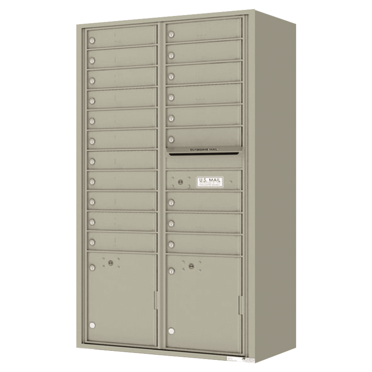 Florence Surface Mount 4C Horizontal Mailbox – 20 Tenant Doors, 2 Parcel Lockers – Front Loading – Max Height – Private Access Product Image