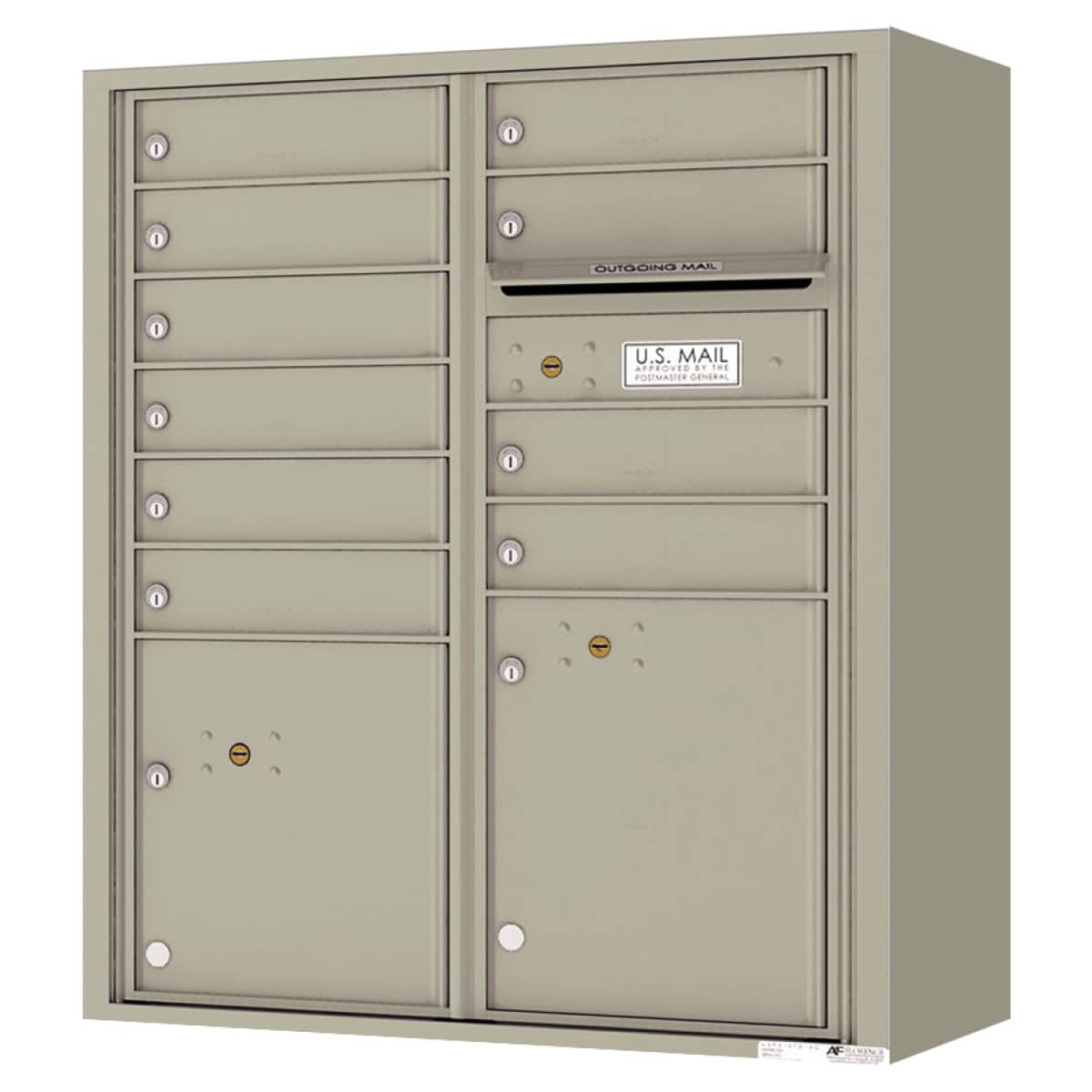 Florence Surface Mount 4C Horizontal Mailbox – 10 Tenant Doors, 2 Parcel Lockers – Front Loading – ADA Compliant Max Height – Private Access Product Image