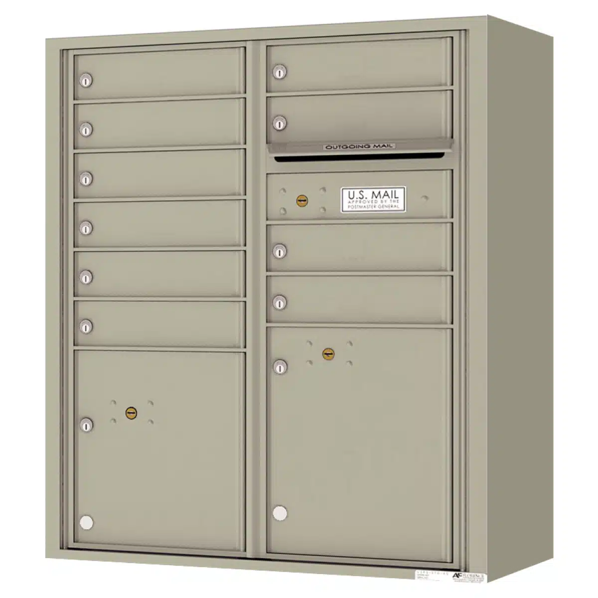 Florence Surface Mount 4C Horizontal Mailbox – 10 Tenant Doors, 2 Parcel Lockers – Front Loading – ADA Compliant Max Height – Private Access Product Image