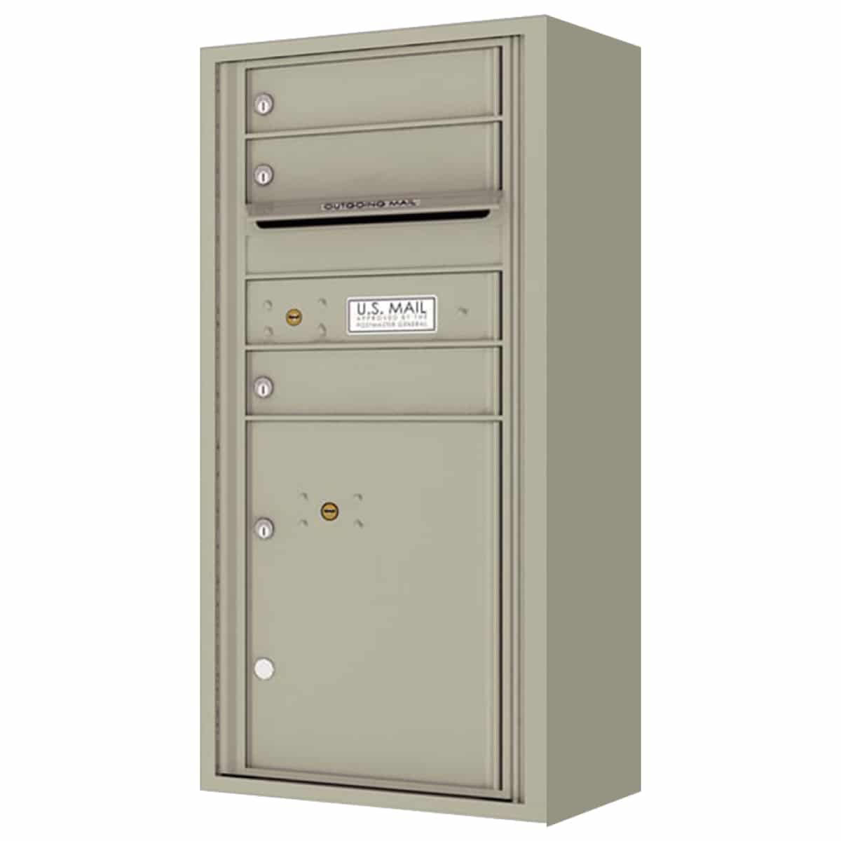 Surface Mount 4C Horizontal Mailbox – 3 Doors 1 Parcel Locker – Front Loading – 4CADS-03-SM Product Image