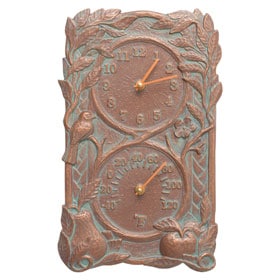 Whitehall Fruit Bird Clock Copper Verdigris