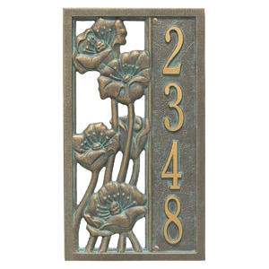 Whitehall Flowering Poppies Plaque Bronze Verdigris