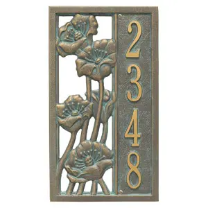 Whitehall Flowering Poppies Plaque Bronze Verdigris