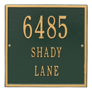 Whitehall Square Address Plaque Green Gold