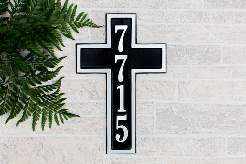 Majestic Cross Aluminum Address Plaque Installed Look