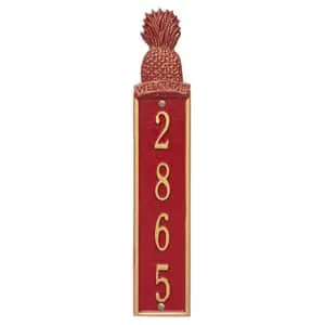 Pineapple Welcome Vertical Plaque Red Gold