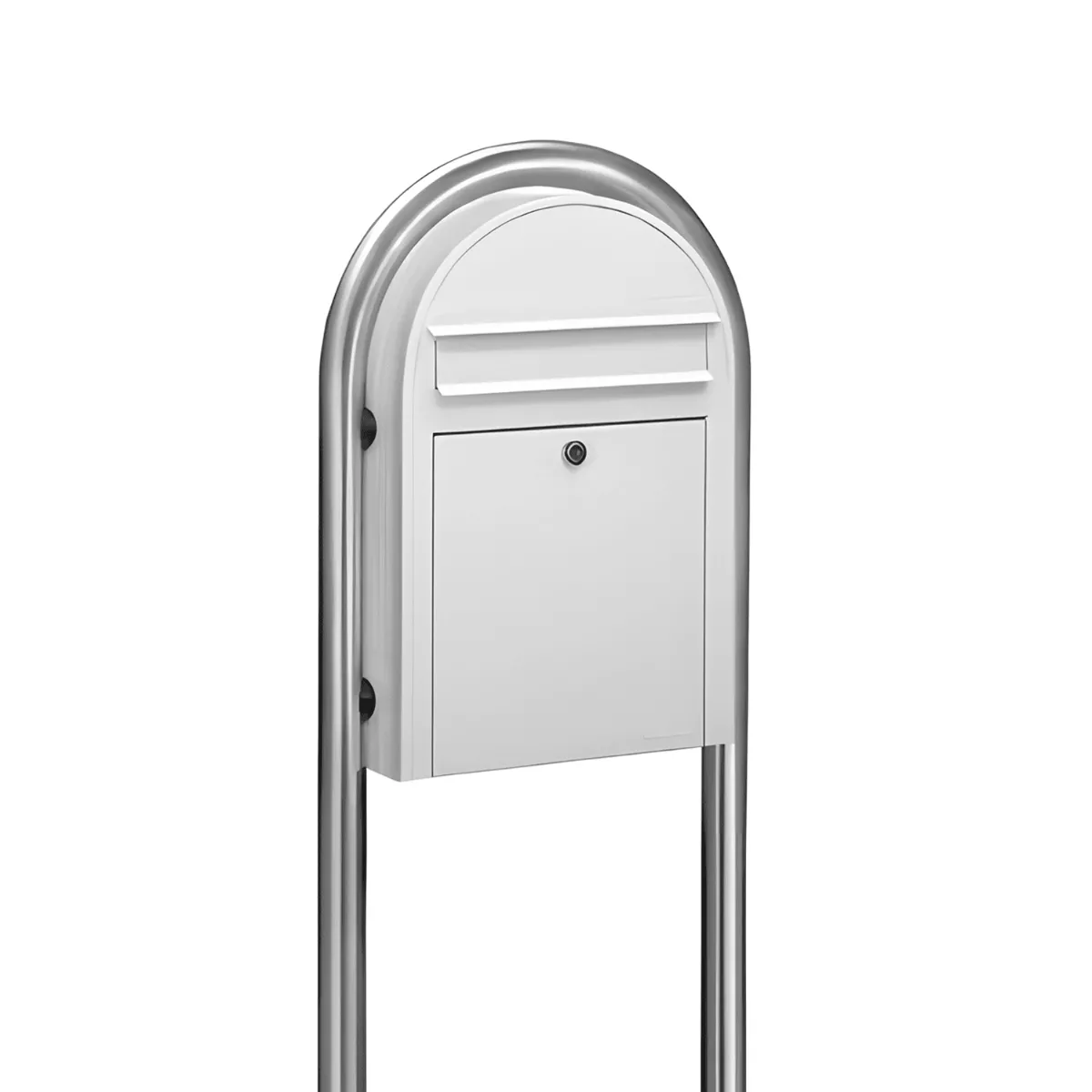 Bobi Classic Slim Front Access Modern Locking White Mailbox and Round Stainless Steel Post Combo Product Image