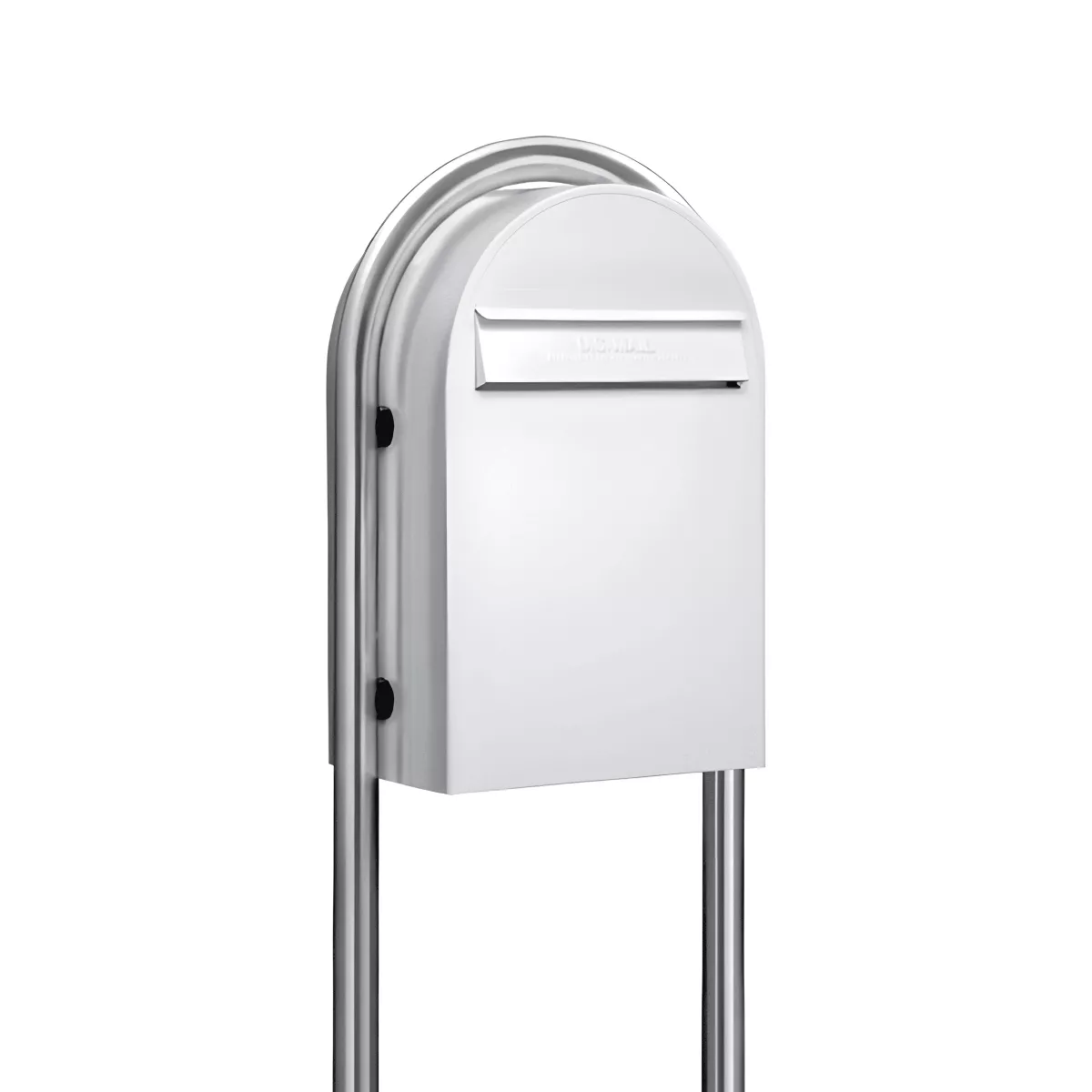 USPS Approved Bobi Classic B Rear Access Modern Locking White Mailbox and Round Stainless Steel Post Combo Product Image