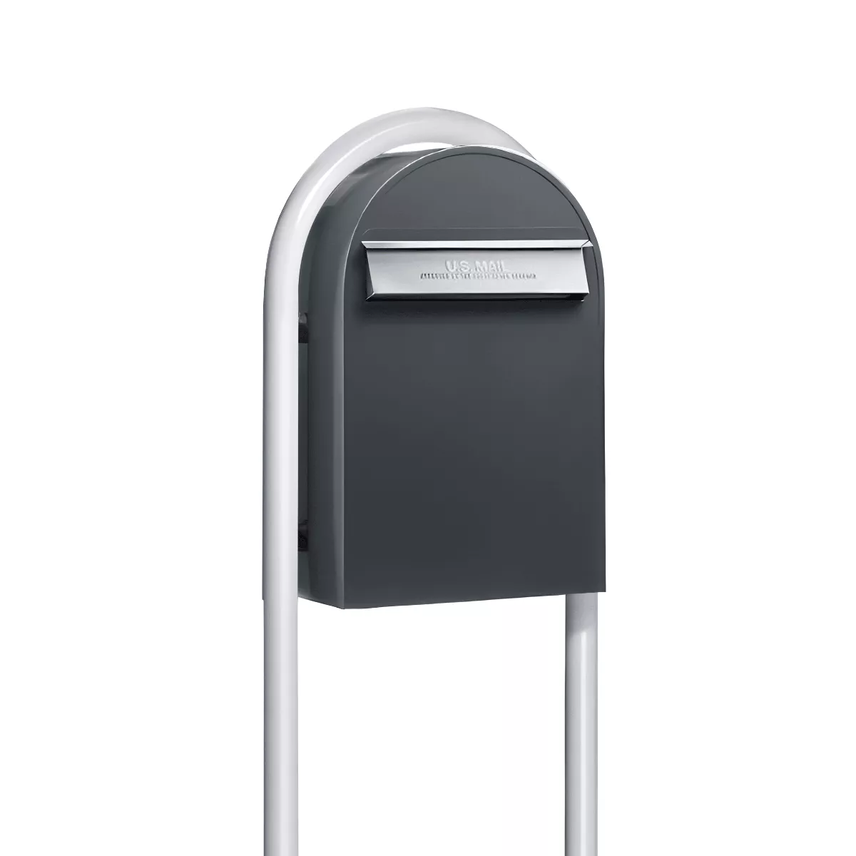 USPS Approved Bobi Classic B Rear Access Modern Locking Grey Mailbox and Round White Post Combo Product Image