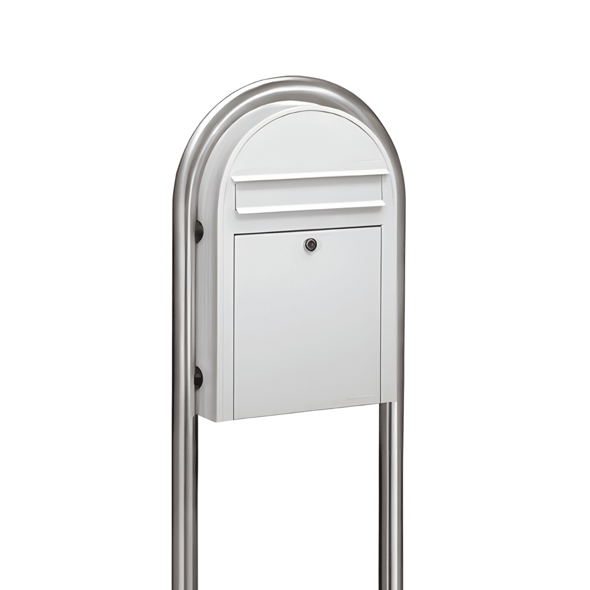 Bobi Classic Slim Front Access Modern Locking White Mailbox and Round Zinc Post Combo Product Image