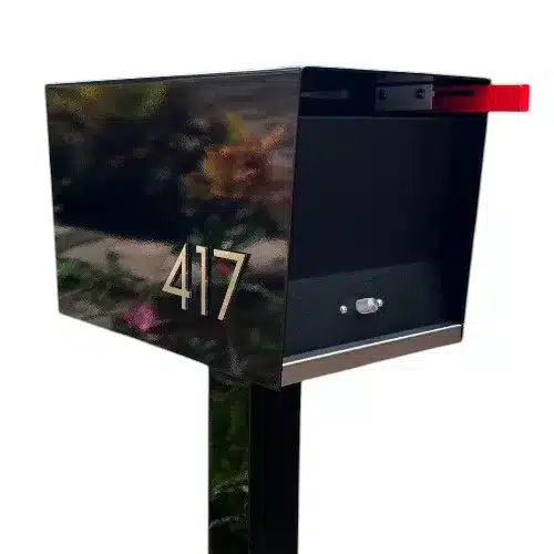 Ted Stuff Quick-Ship Uptown Modern Mailbox in White and Black with Stainless Steel Stick on Numbers Product Image