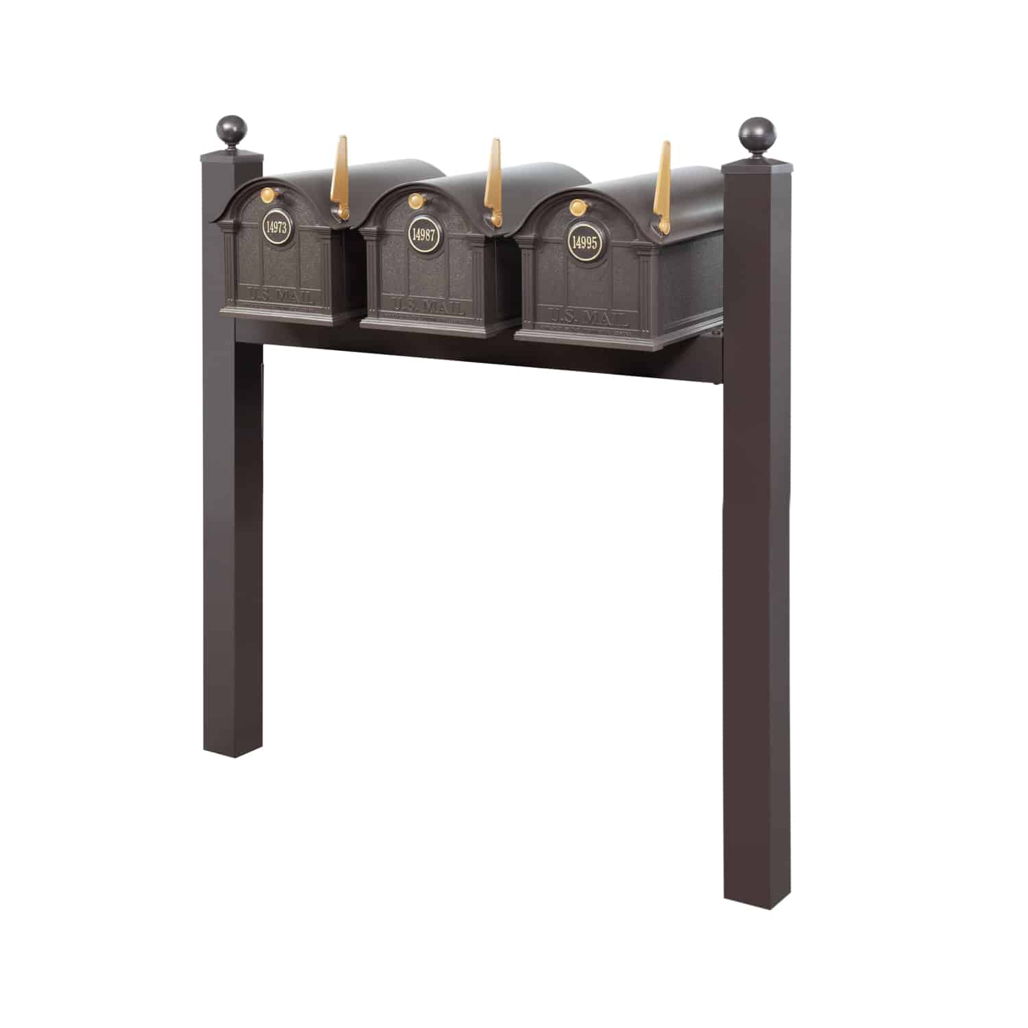 Balmoral Triple Mount Mailbox Set with Personalized Door Medallions & Ball Finials – Available in Black, Bronze, and White Product Image