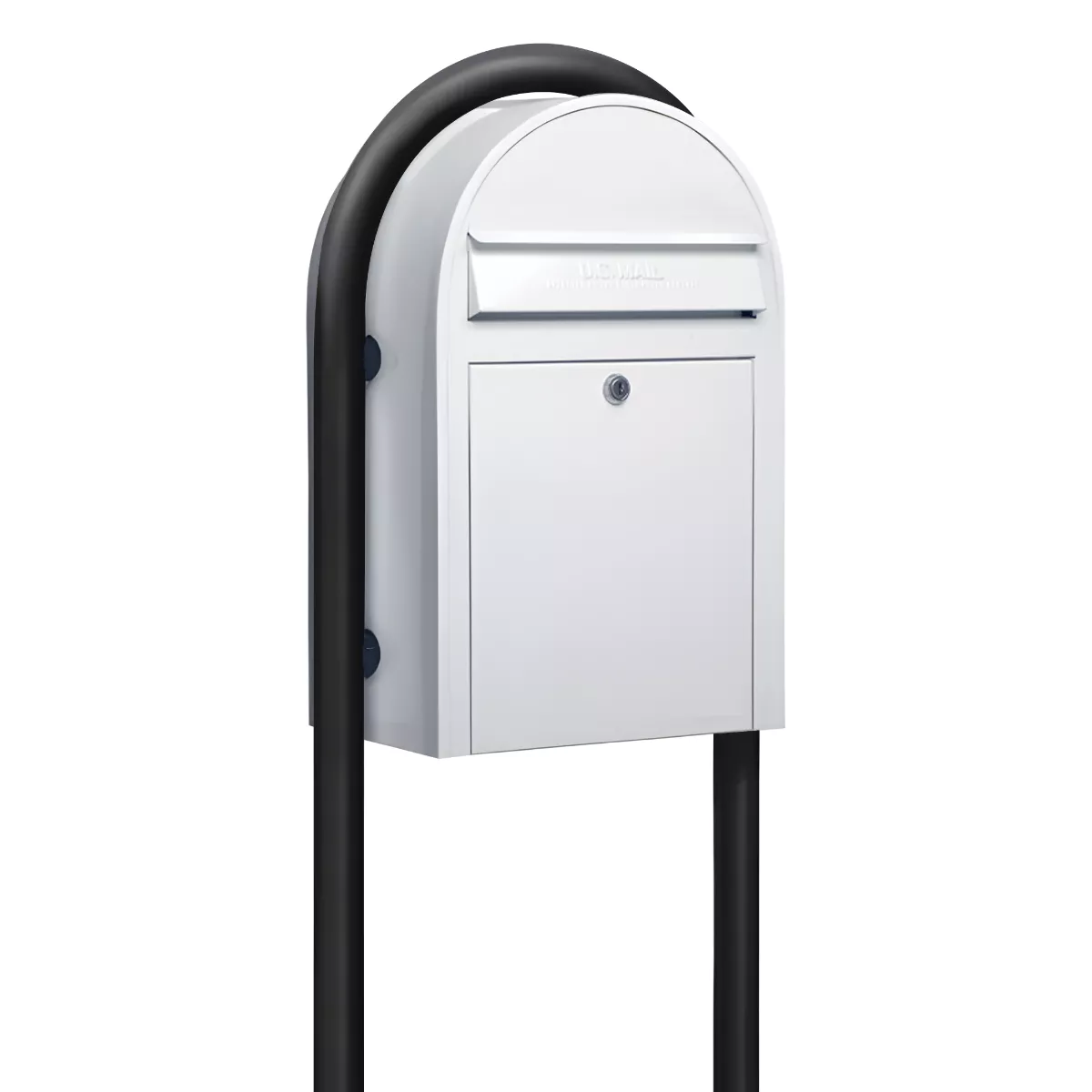 Bobi Classic Front Access Modern Locking White Mailbox and Round Black Post Combo Product Image