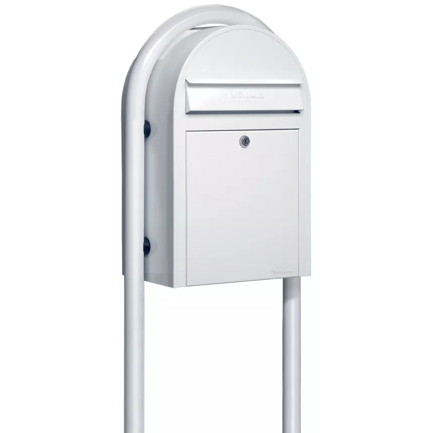 Bobi Classic Front Access Modern Locking White Mailbox and Round White Post Combo Product Image