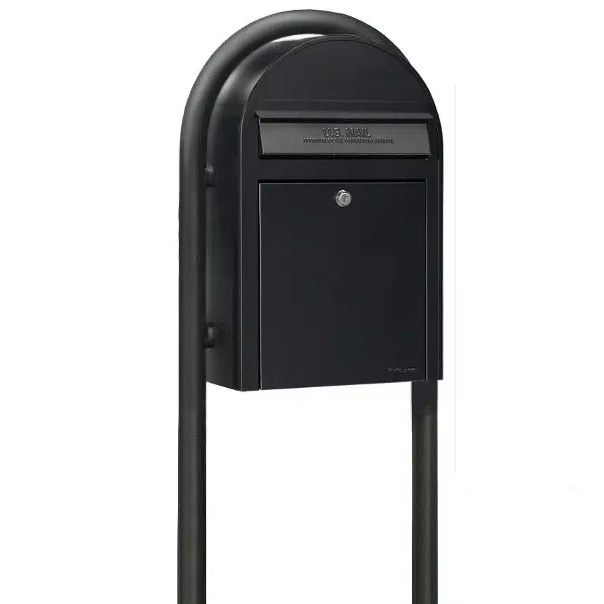Bobi Classic Front Access Modern Locking Black Mailbox and Round Black Post Combo Product Image