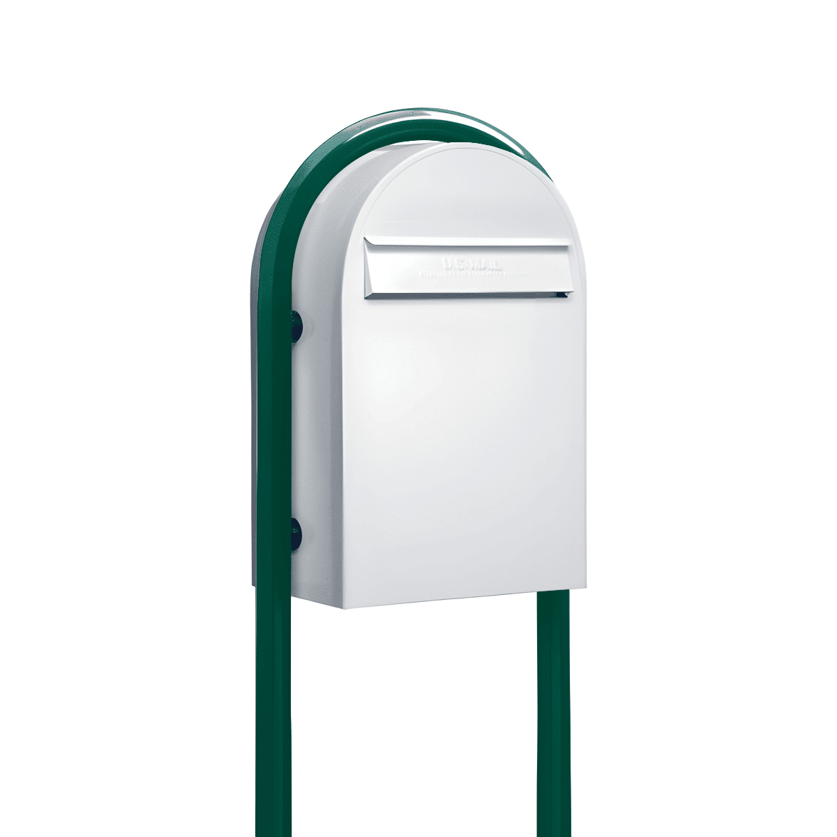 USPS Approved Bobi Classic B Rear Access Modern Locking White Mailbox and Round Green Post Combo Product Image