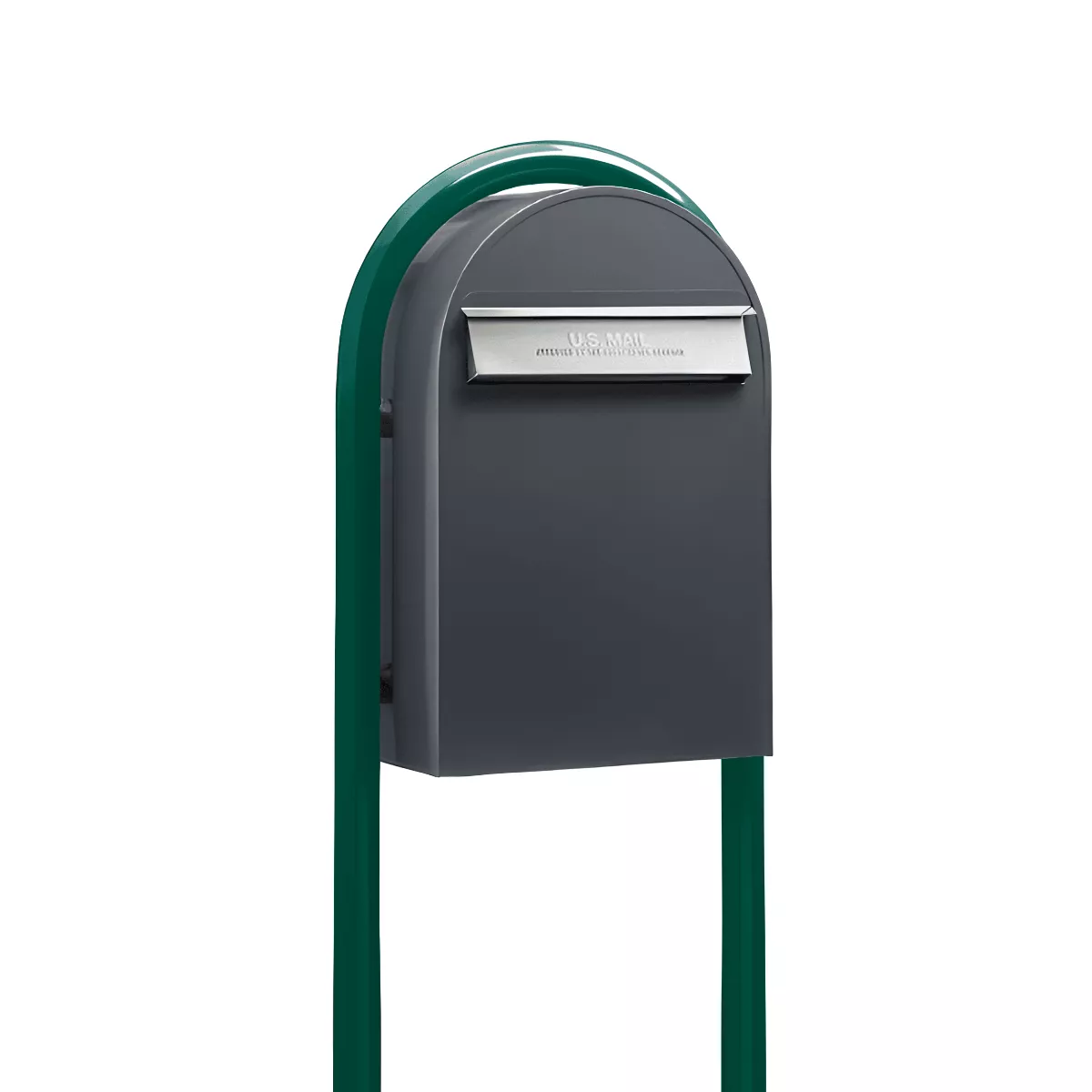 USPS Approved Bobi Classic B Rear Access Modern Locking Grey Mailbox with Stainless Steel Mail Slot and Round Green Post Combo Product Image