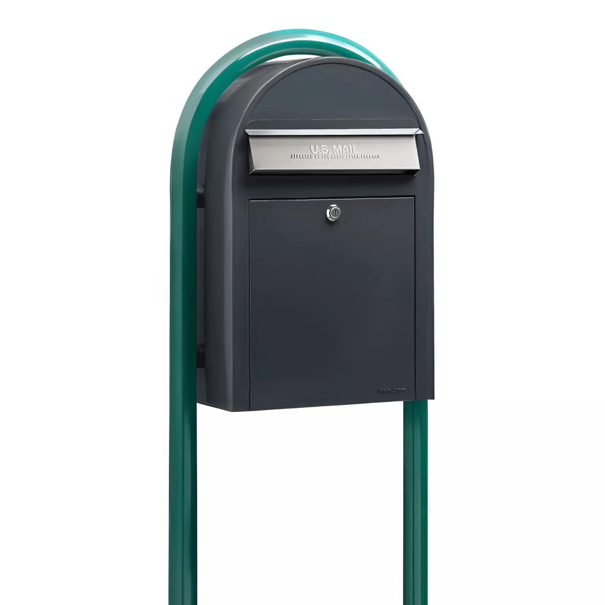 Bobi Classic Front Access Modern Locking Grey Mailbox with Stainless Steel Mail Slot and Round Green Post Combo Product Image