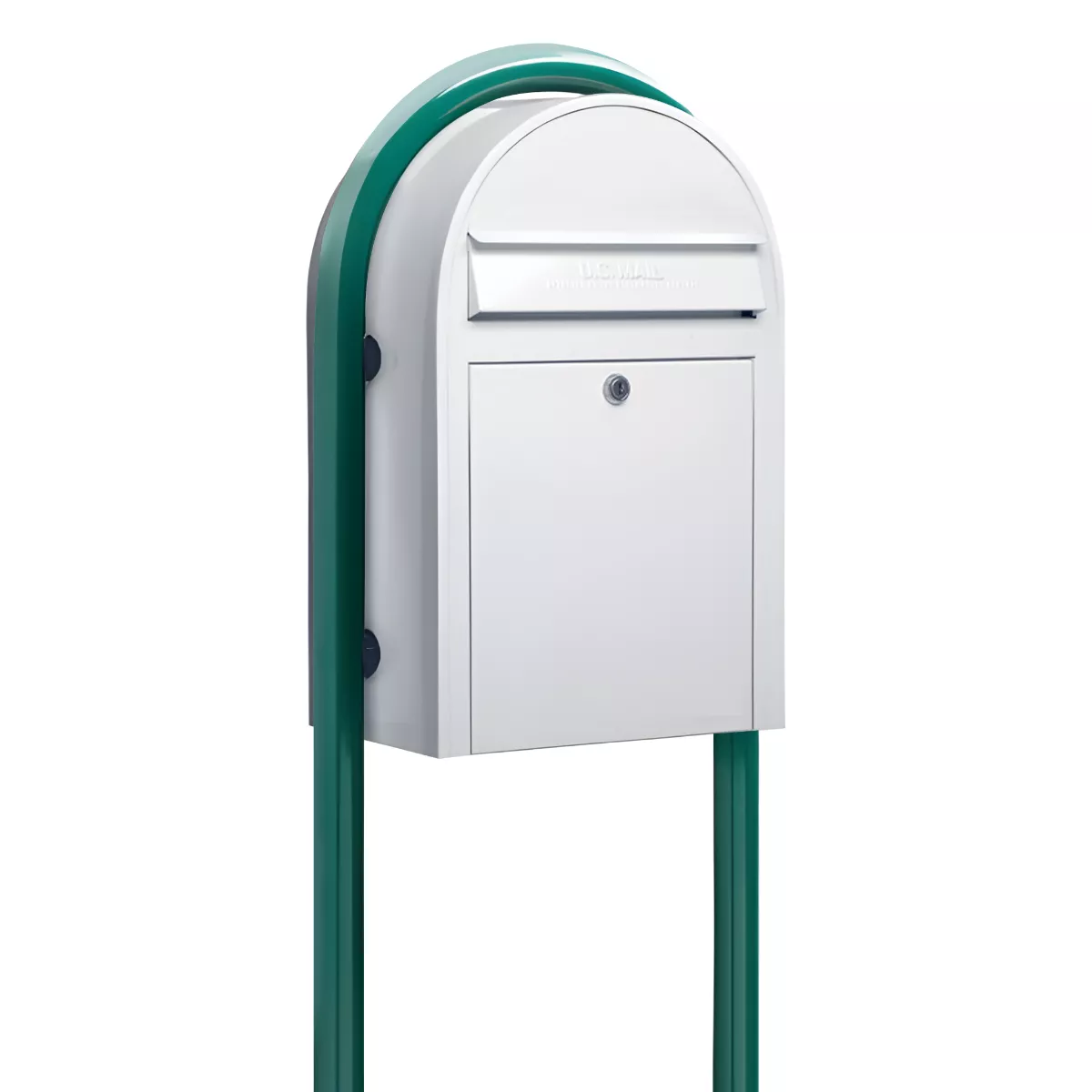 Bobi Classic Front Access Modern Locking White Mailbox and Round Green Post Combo Product Image