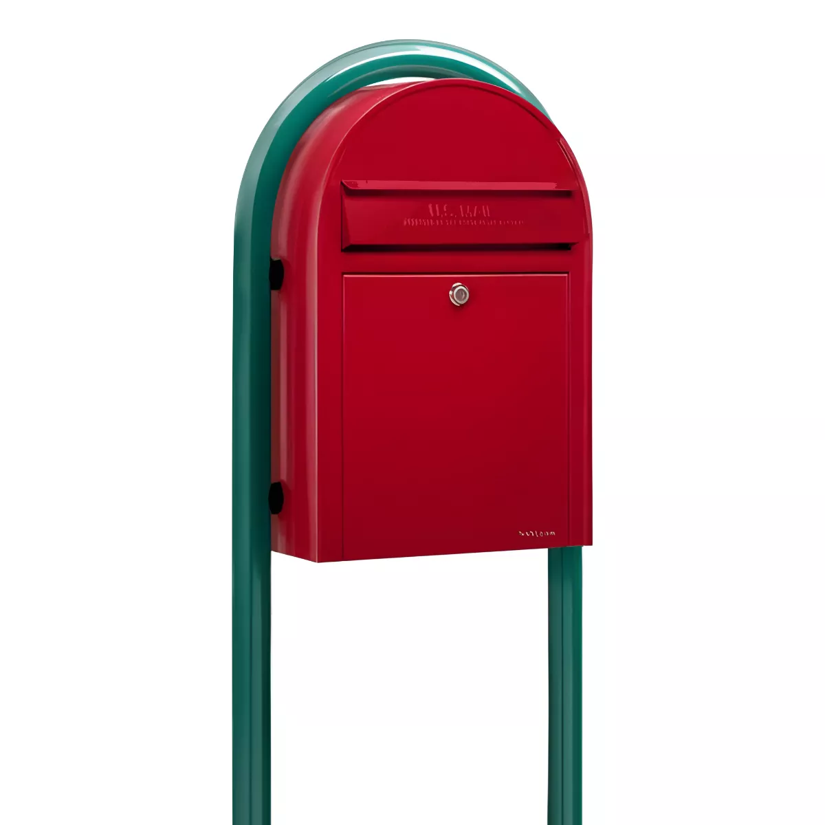 Bobi Classic Front Access Modern Locking Red Mailbox and Round Green Post Combo Product Image