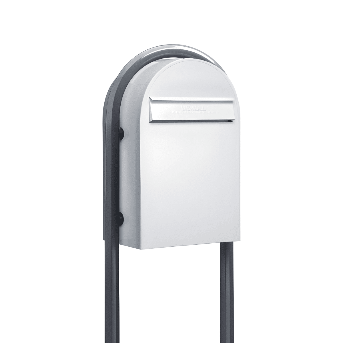 USPS Approved Bobi Classic B Rear Access Modern Locking White Mailbox and Round Grey Post Combo Product Image