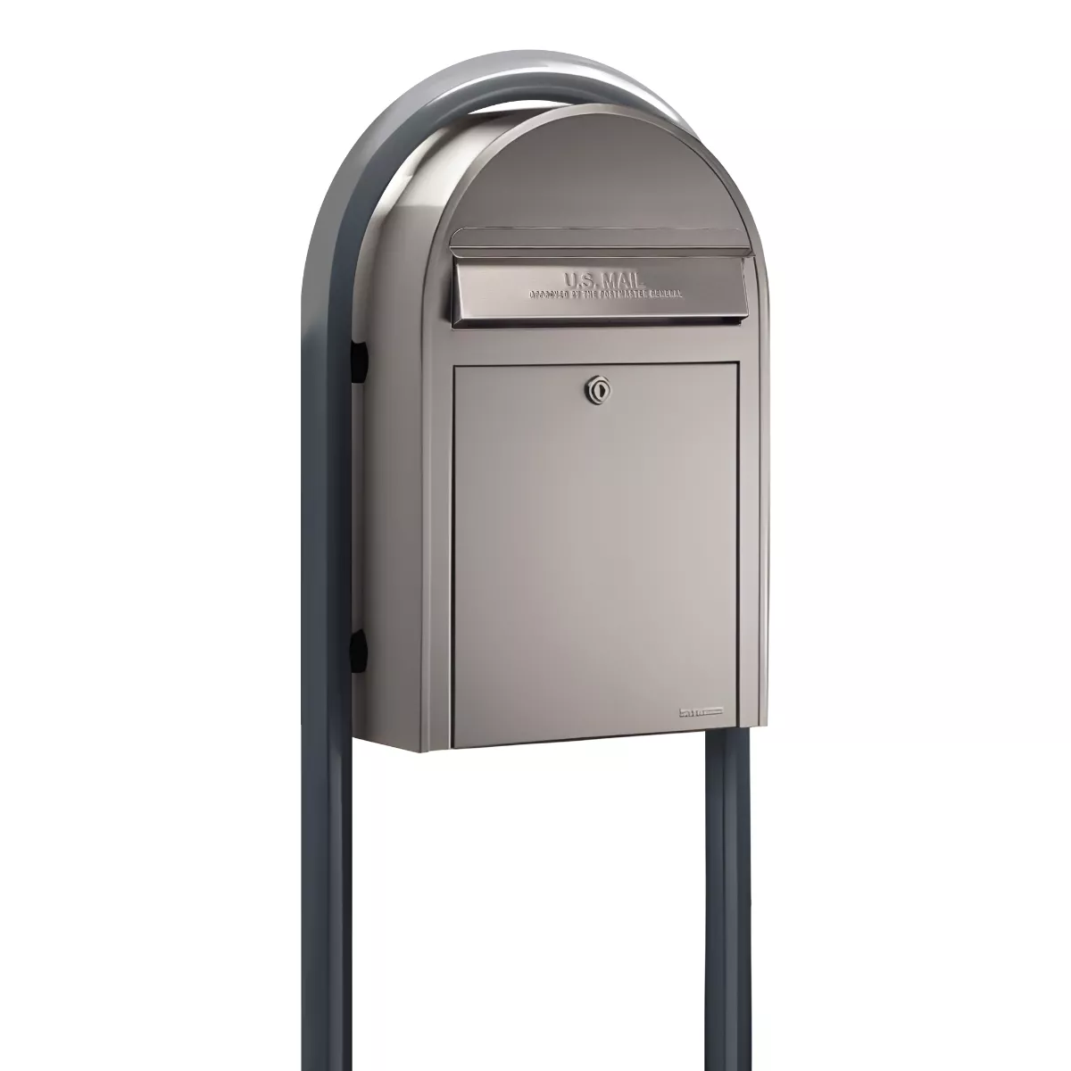 Bobi Classic Front Access Modern Locking Stainless Steel Mailbox and Round Grey Post Combo Product Image