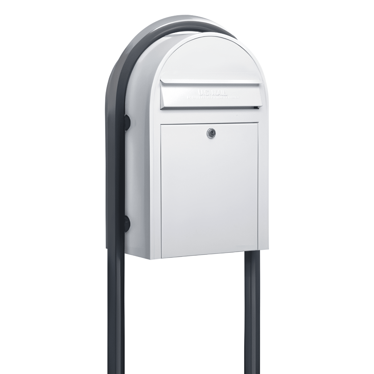 Bobi Classic Front Access Modern Locking White Mailbox and Round Grey Post Combo Product Image