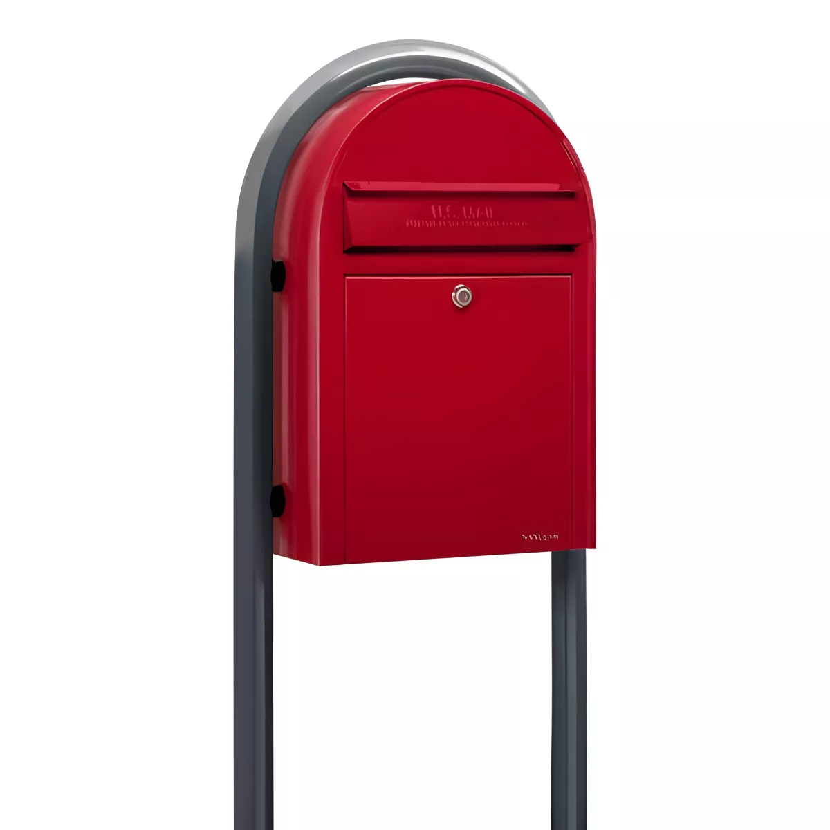Bobi Classic Front Access Modern Locking Red Mailbox and Round Grey Post Combo Product Image