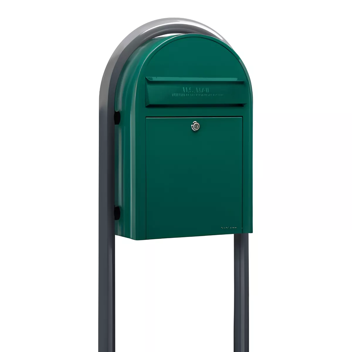 Bobi Classic Front Access Modern Locking Green Mailbox and Round Grey Post Combo Product Image