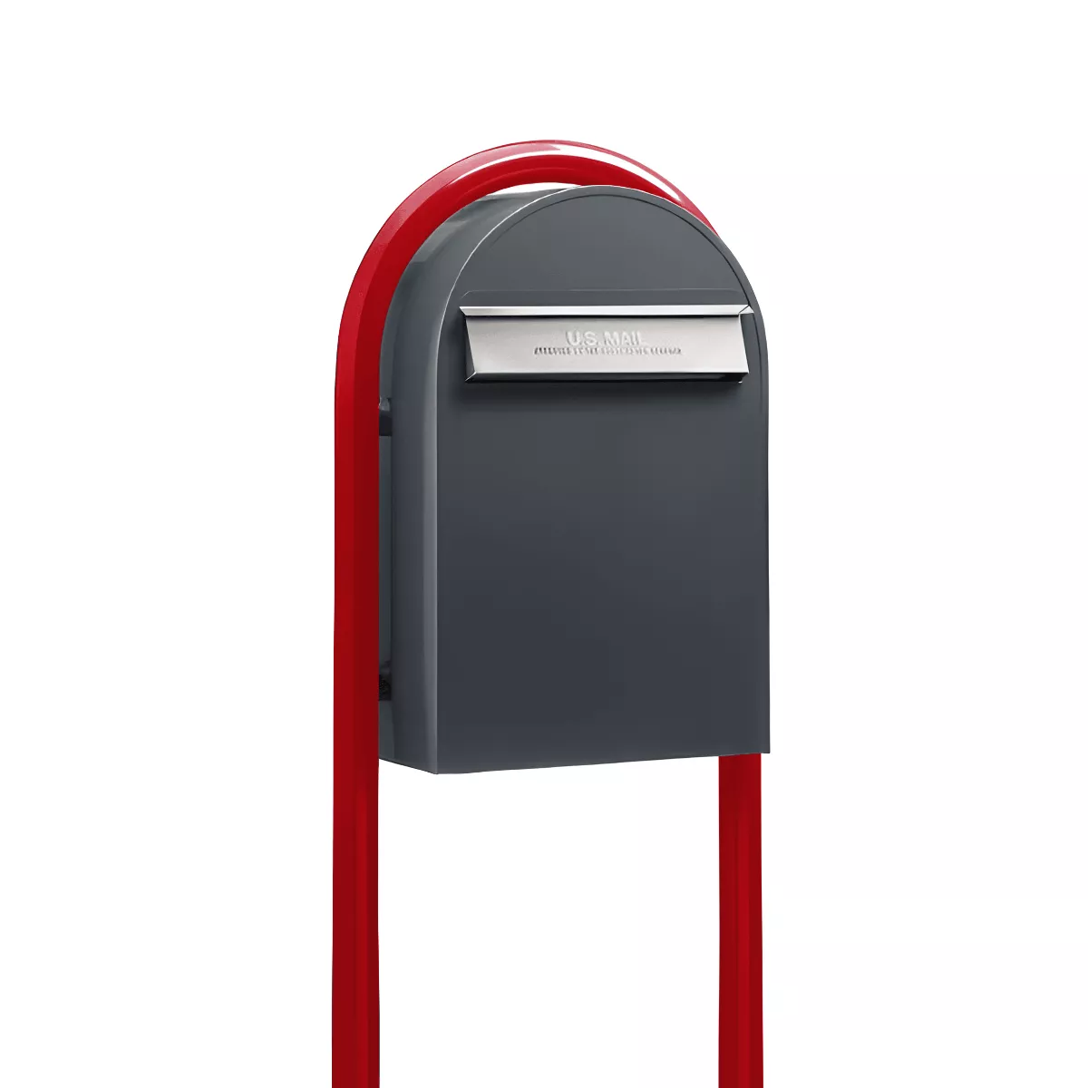 USPS Approved Bobi Classic B Rear Access Modern Locking Grey Mailbox with Stainless Steel Mail Slot and Round Red Post Combo Product Image