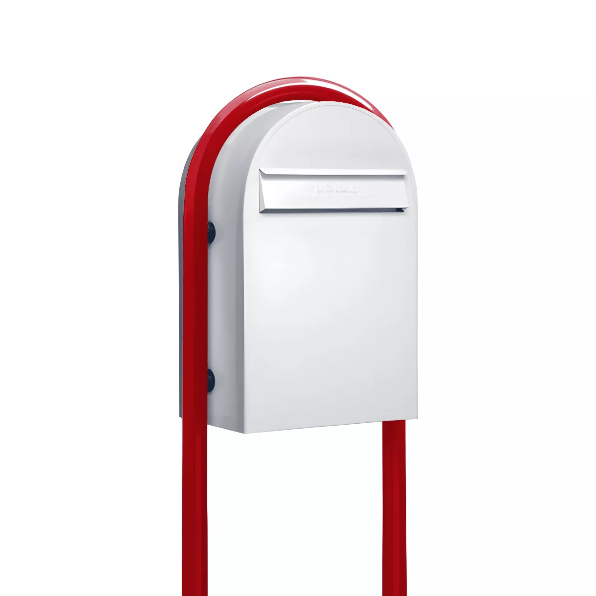 USPS Approved Bobi Classic B Rear Access Modern Locking White Mailbox and Round Red Post Combo Product Image
