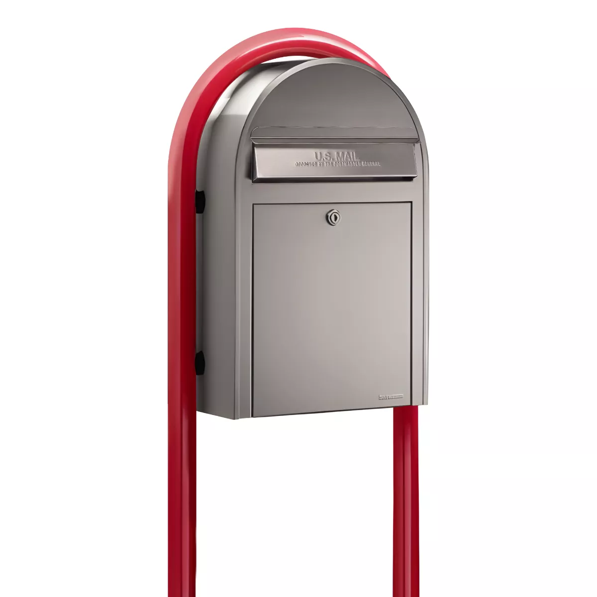 Bobi Classic Front Access Modern Locking Stainless Steel Mailbox and Round Red Post Combo Product Image