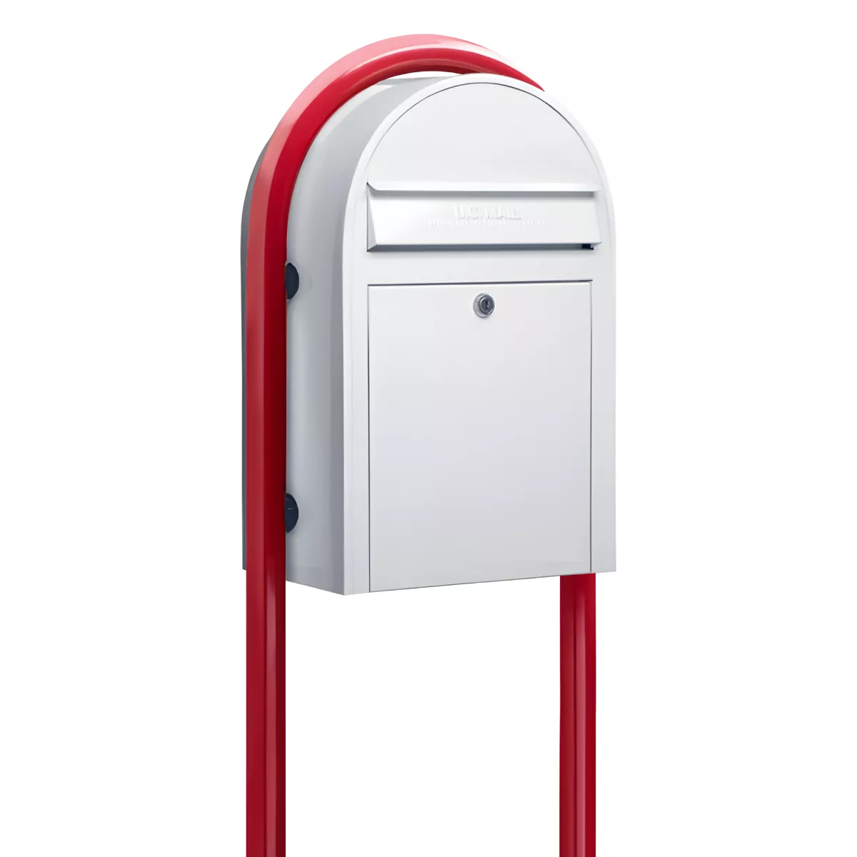 Bobi Classic Front Access Modern Locking White Mailbox and Round Red Post Combo Product Image