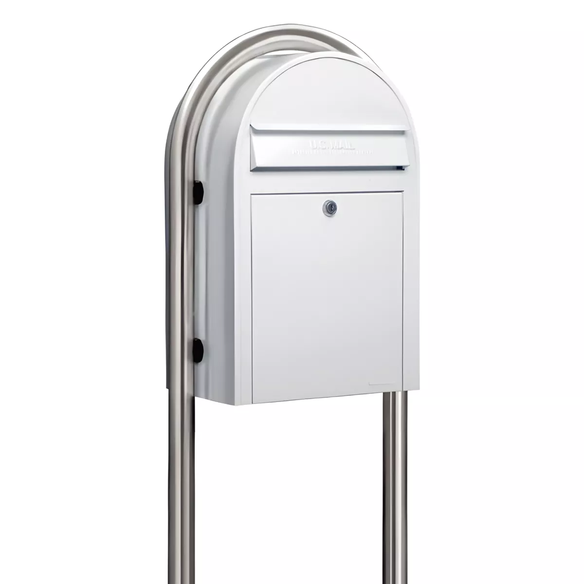 Bobi Classic Front Access Modern Locking White Mailbox and Round Stainless Steel Post Combo Product Image