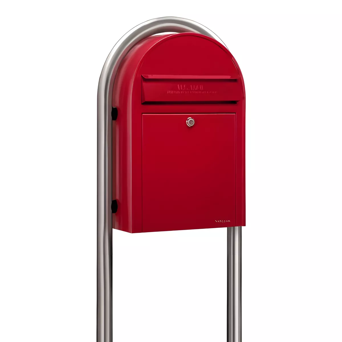 Bobi Classic Front Access Modern Locking Red Mailbox and Round Stainless Steel Post Combo Product Image