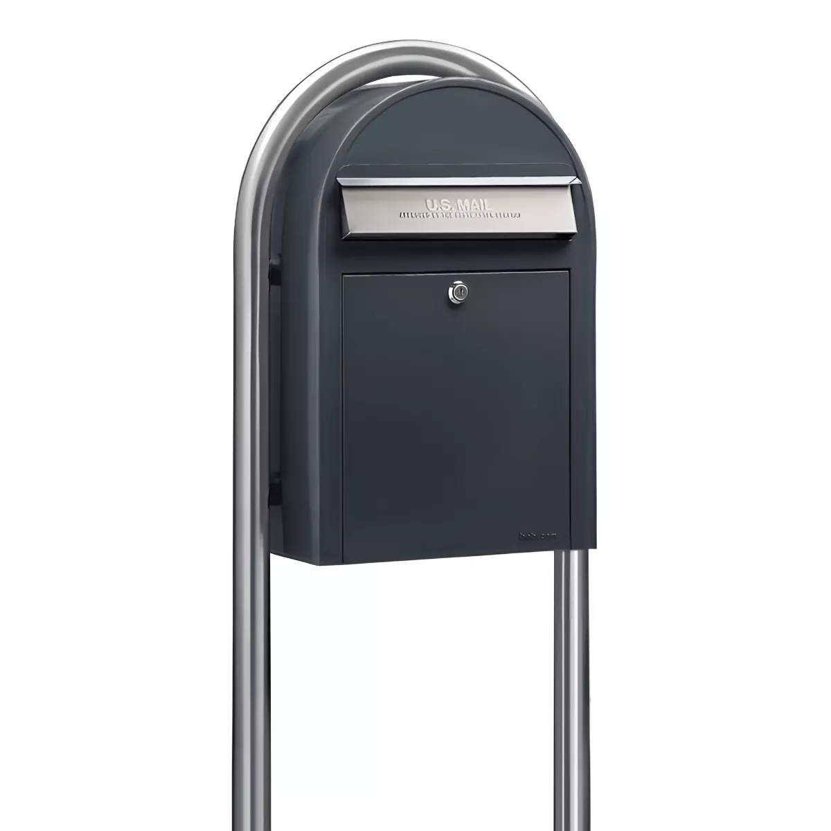 Bobi Classic Front Access Modern Locking Grey Mailbox and Round Stainless Steel Post Combo Product Image