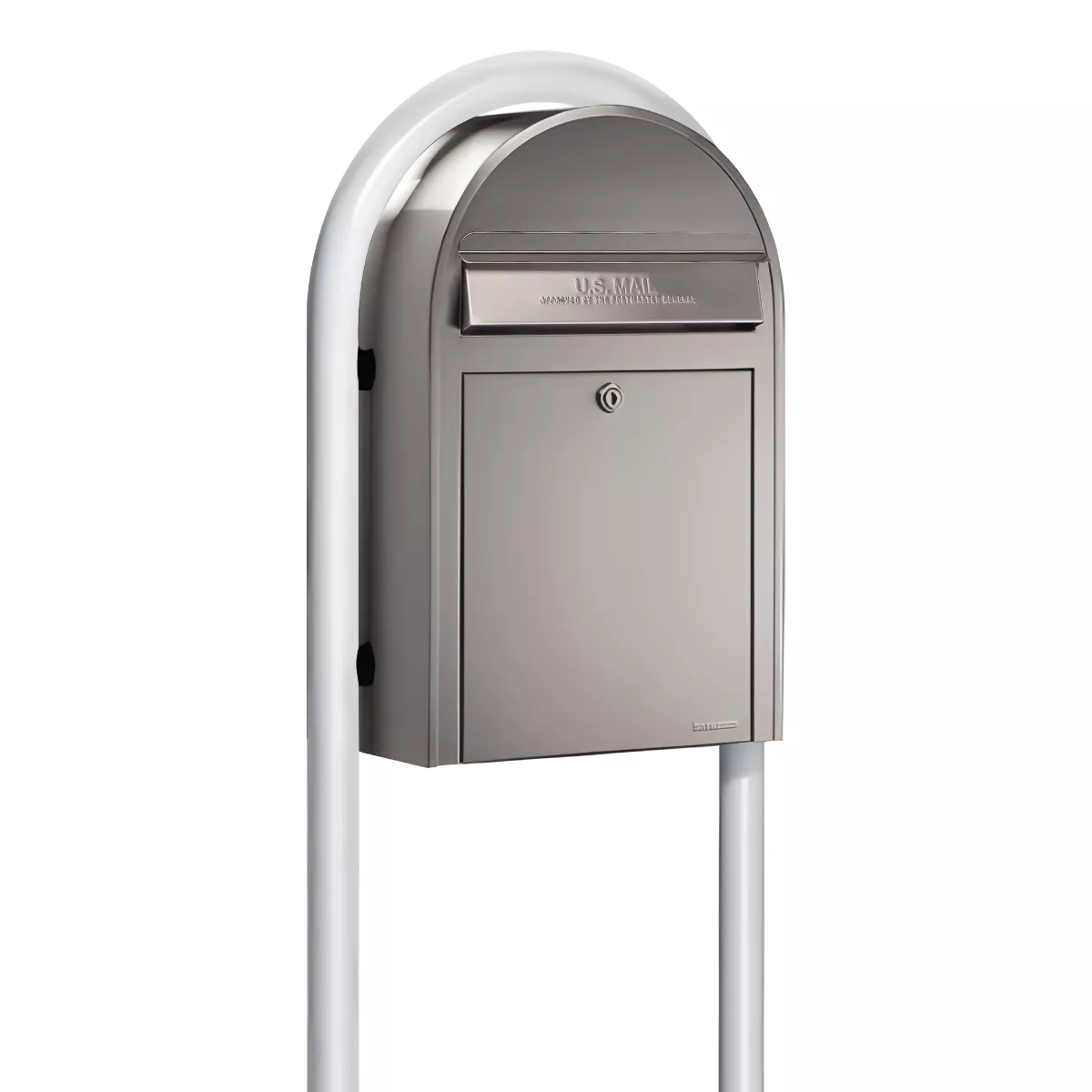 Bobi Classic Front Access Modern Locking Stainless Steel Mailbox and Round White Post Combo Product Image