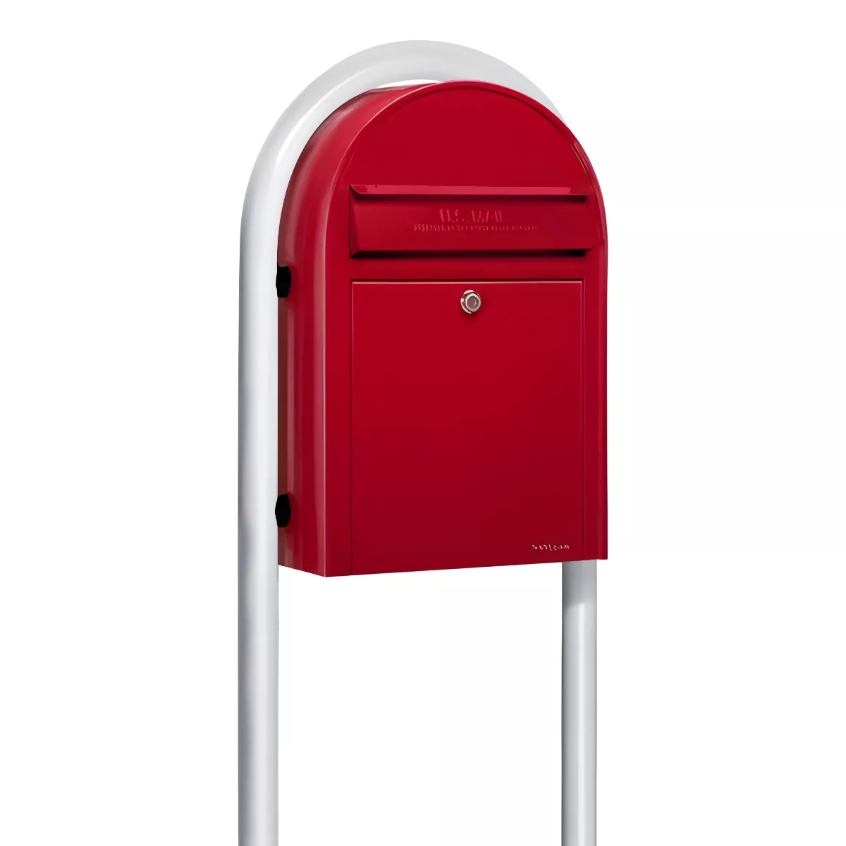 Bobi Classic Front Access Modern Locking Red Mailbox and Round White Post Combo Product Image