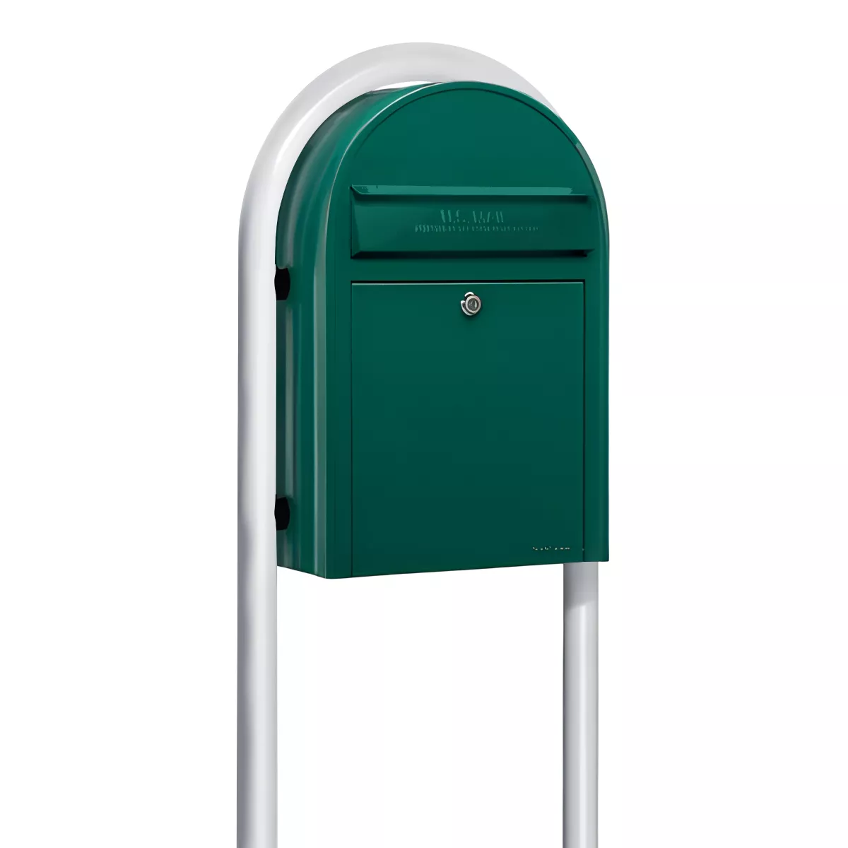 Bobi Classic Front Access Modern Locking Green Mailbox and Round White Post Combo Product Image