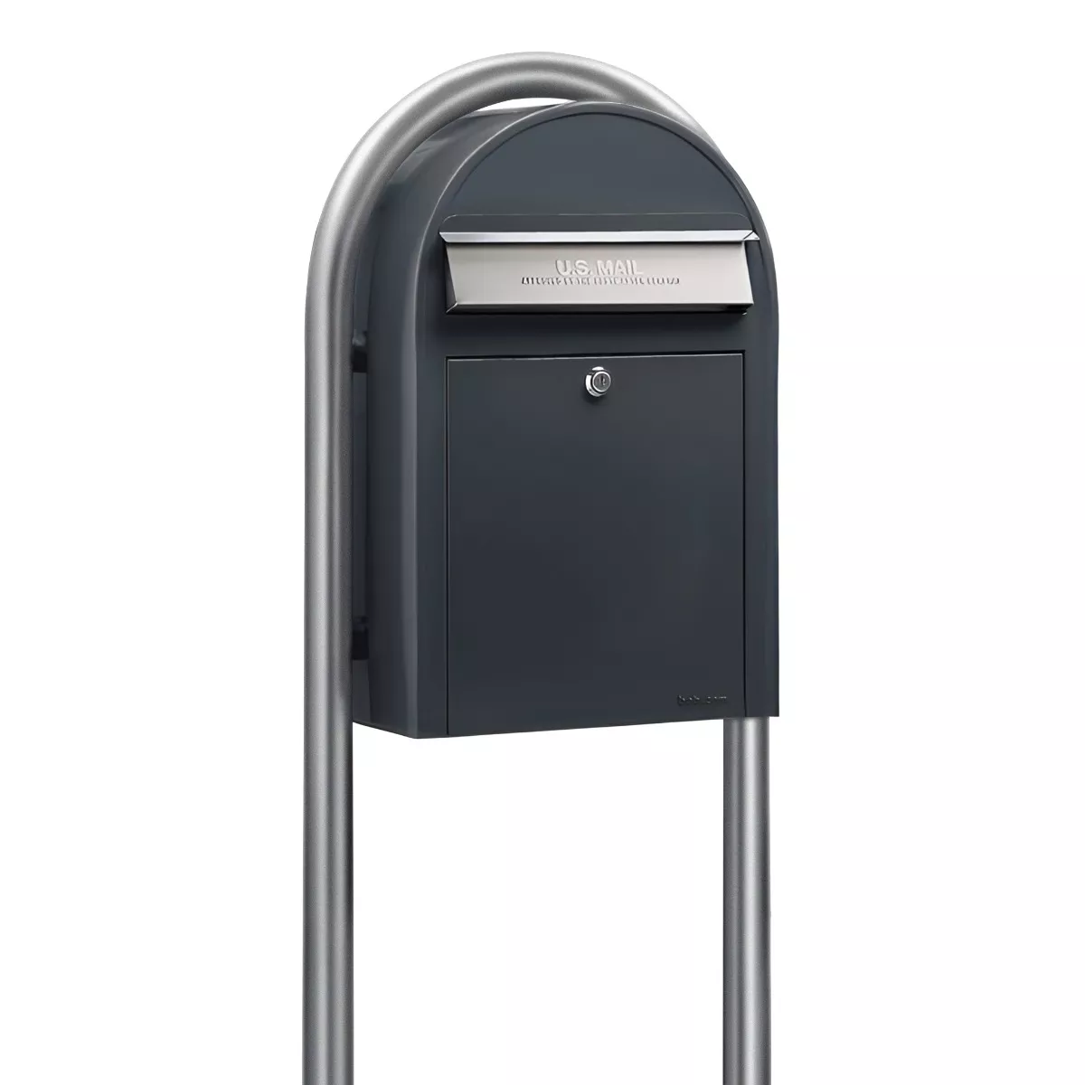 Bobi Classic Front Access Modern Locking Grey Mailbox with Stainless Steel Mail Slot and Round Zinc Post Combo Product Image