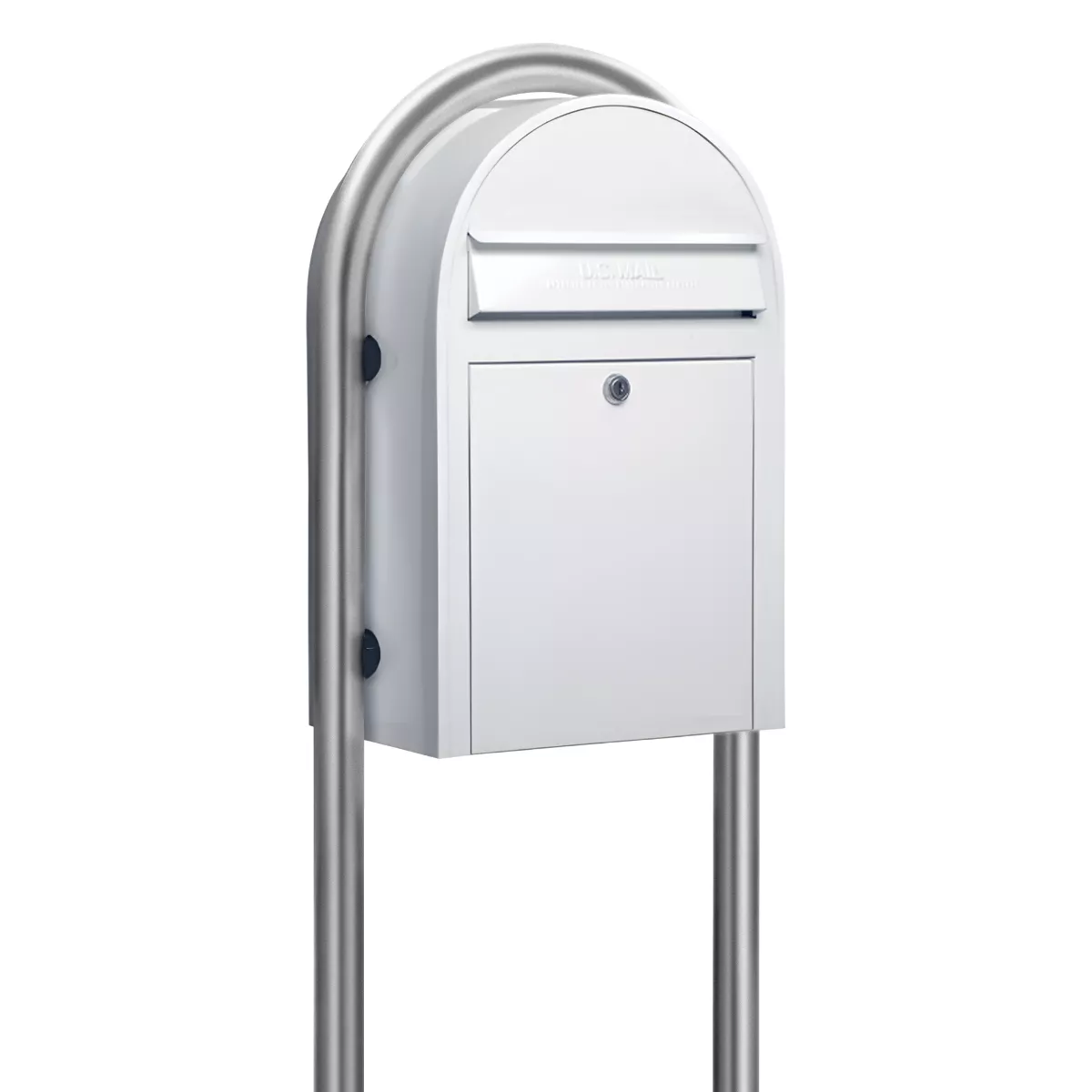 Bobi Classic Front Access Modern Locking White Mailbox and Round Zinc Post Combo Product Image