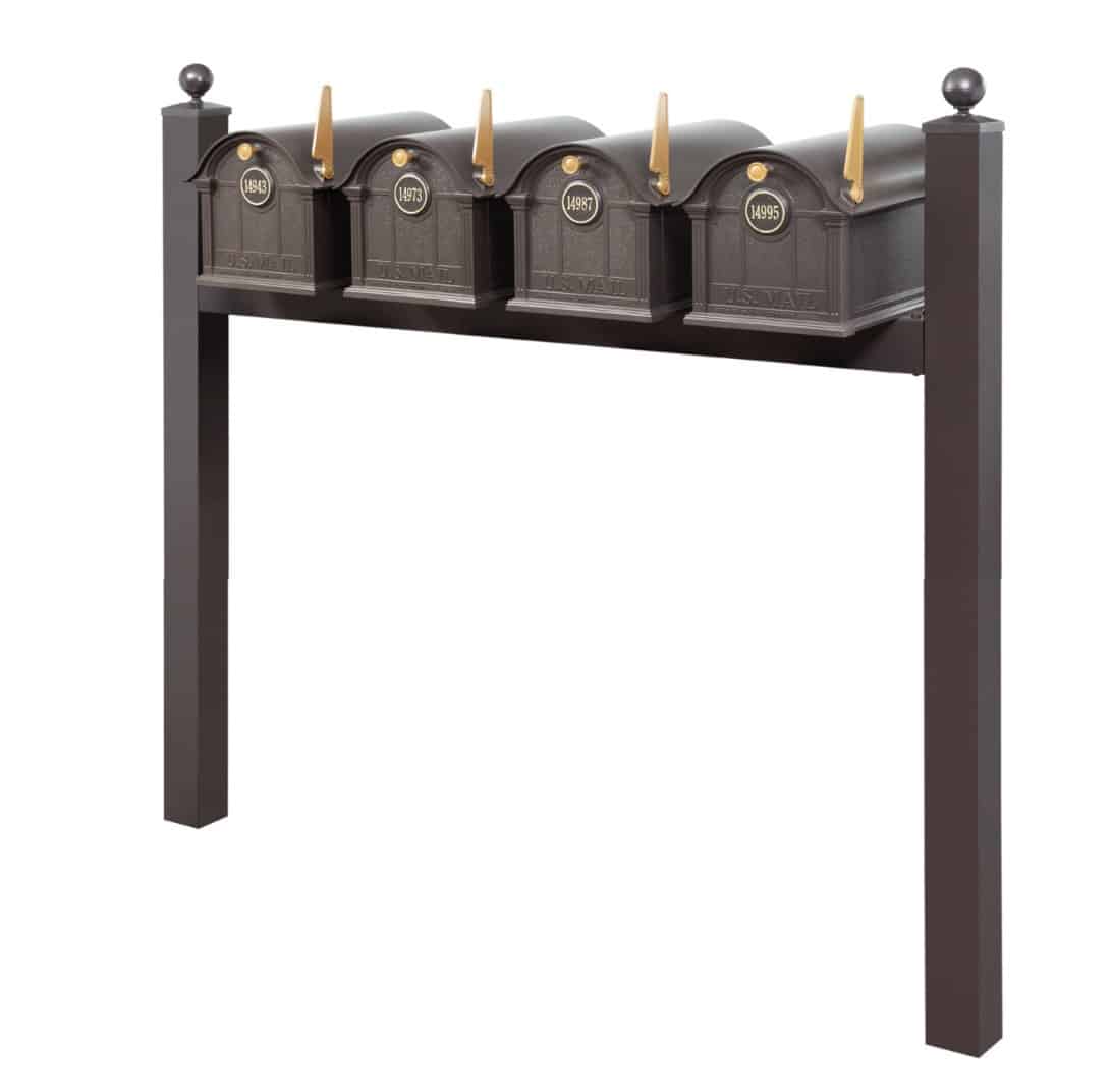 Balmoral Quad Mount Mailbox Set with Personalized Door Medallions & Ball Finials – Available in Black, Bronze, and White Product Image