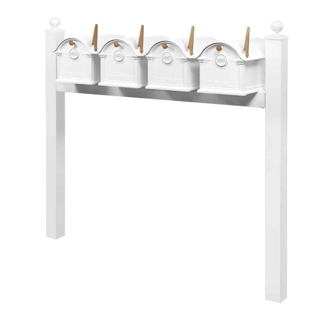 Balmoral Quad Mount Mailbox Set with Personalized Door Medallions & Ball Finials – Available in Black, Bronze, and White Product Image