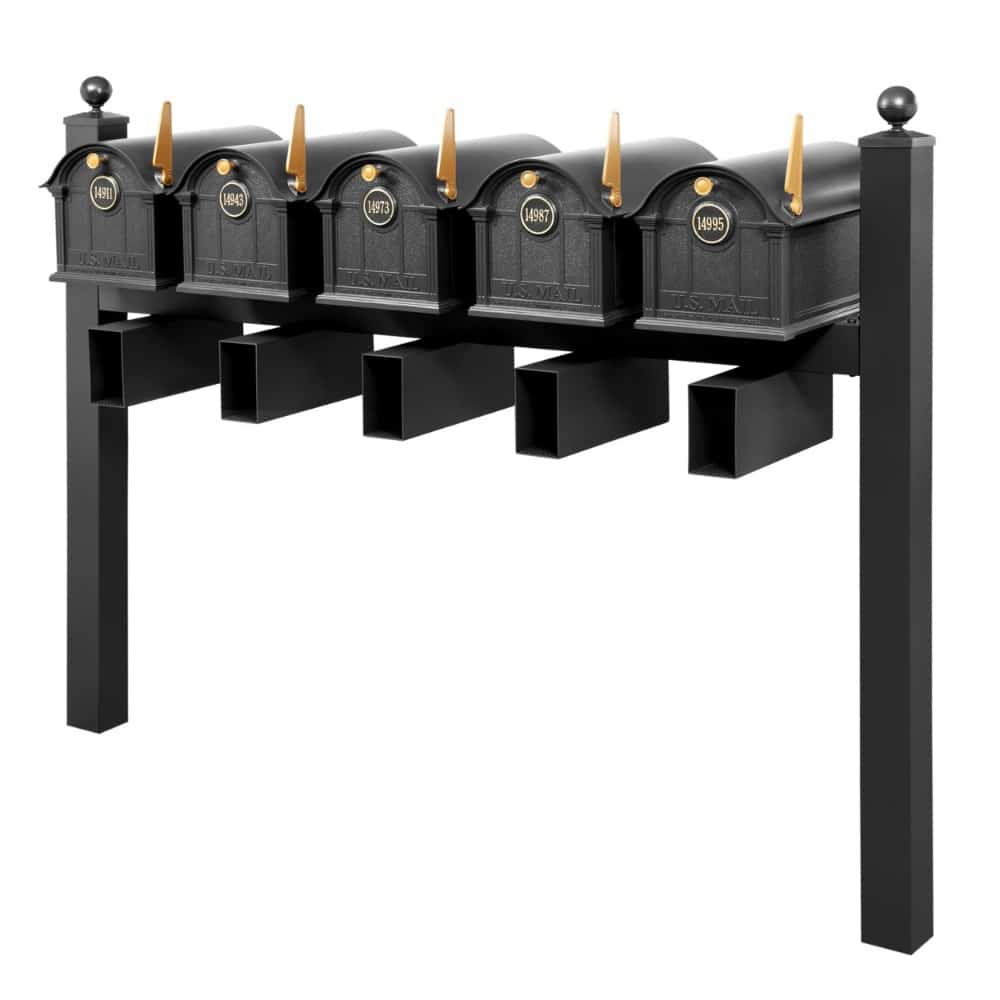 Balmoral Quint Mount Mailbox Set with Personalized Door Medallions, Newspaper Holders & Ball Finials – Available in Black, Bronze, and White Product Image