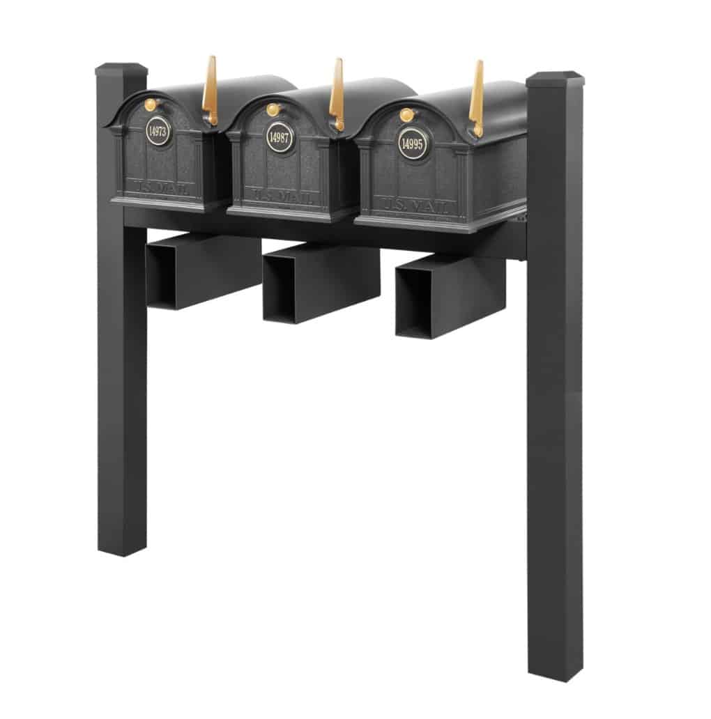 Balmoral Triple Mount Mailbox Set with Personalized Door Medallions, Newspaper Holders & Cap Finials – Available in Black, Bronze, and White Product Image