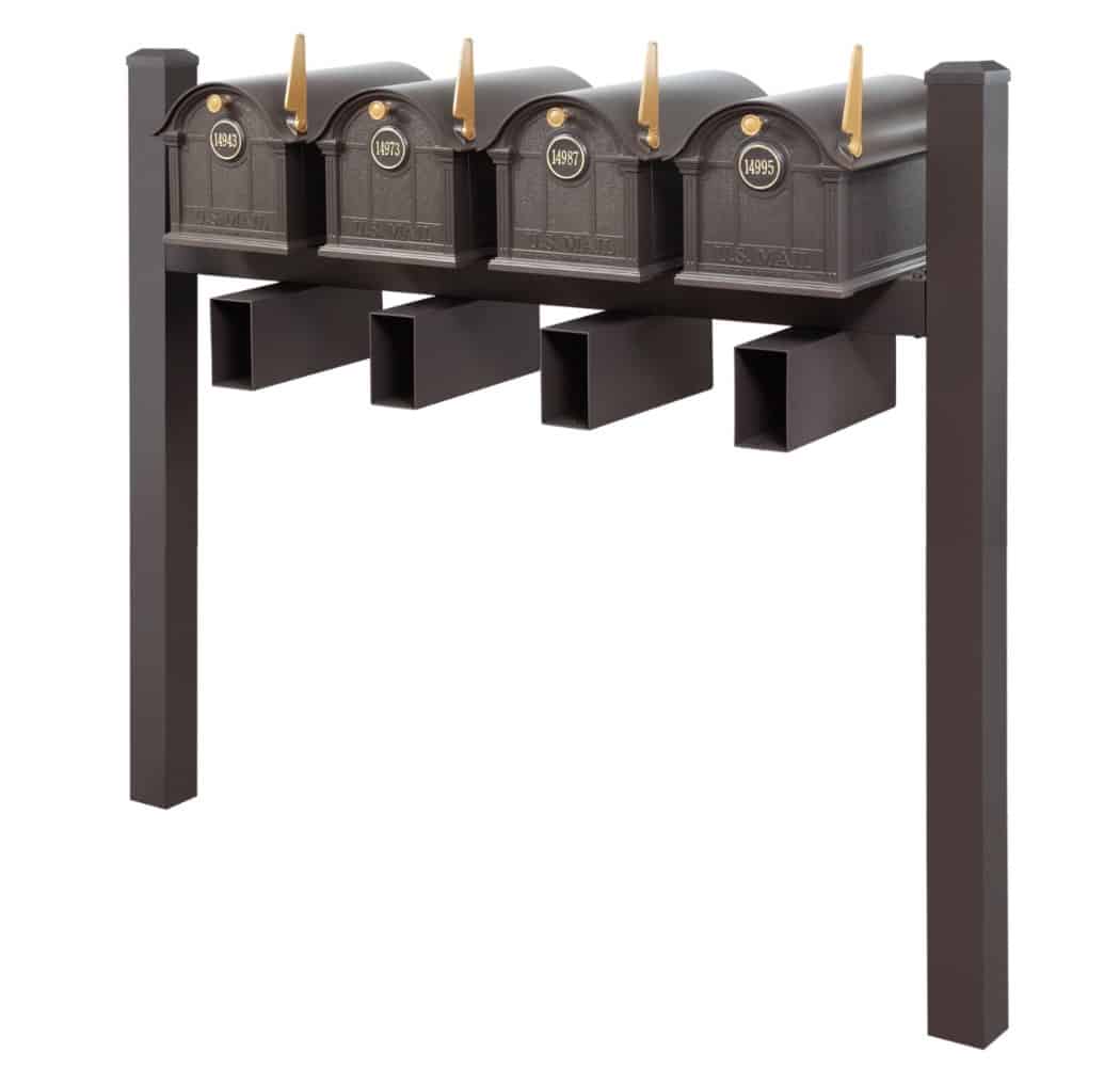 Balmoral Quad Mount Mailbox Set with Personalized Door Medallions, Newspaper Holders & Cap Finials – Available in Black, Bronze, and White Product Image