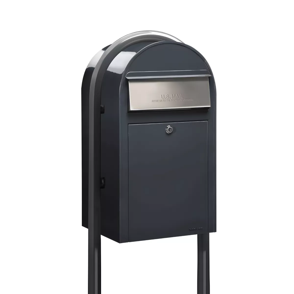 USPS Approved Bobi Grande Front Access Modern Locking Grey Mailbox with Stainless Steel Mail Slot and Round Grey Post Combo Product Image