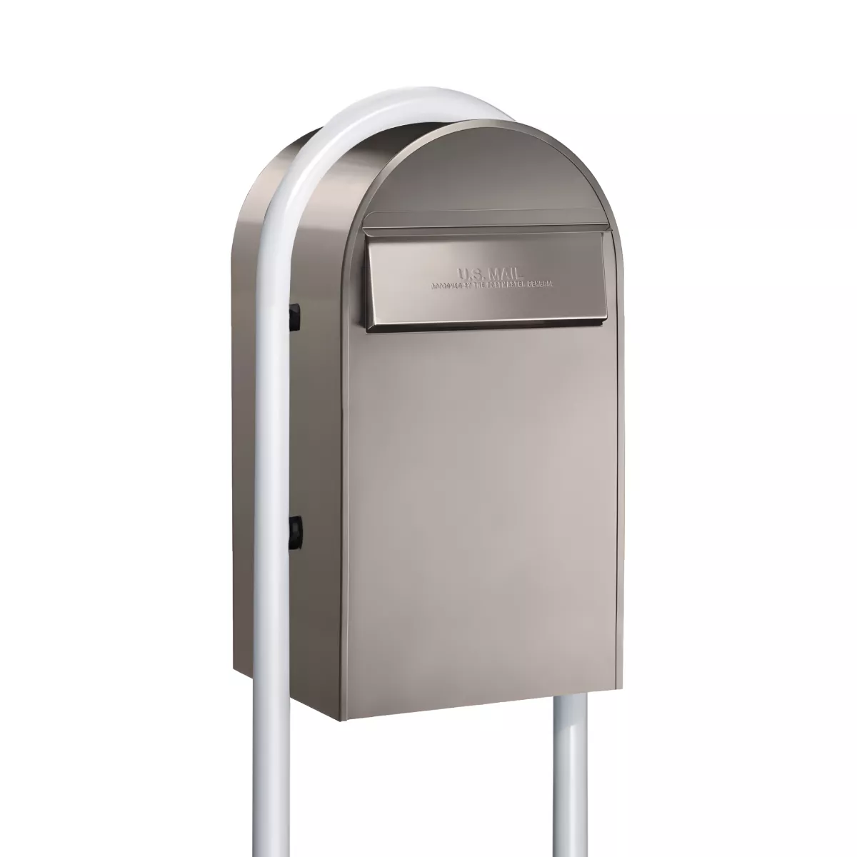 USPS Approved Bobi Grande B Rear Access Modern Locking Stainless Steel Mailbox with Round White Post Combo – Secure Small Parcel Delivery Product Image
