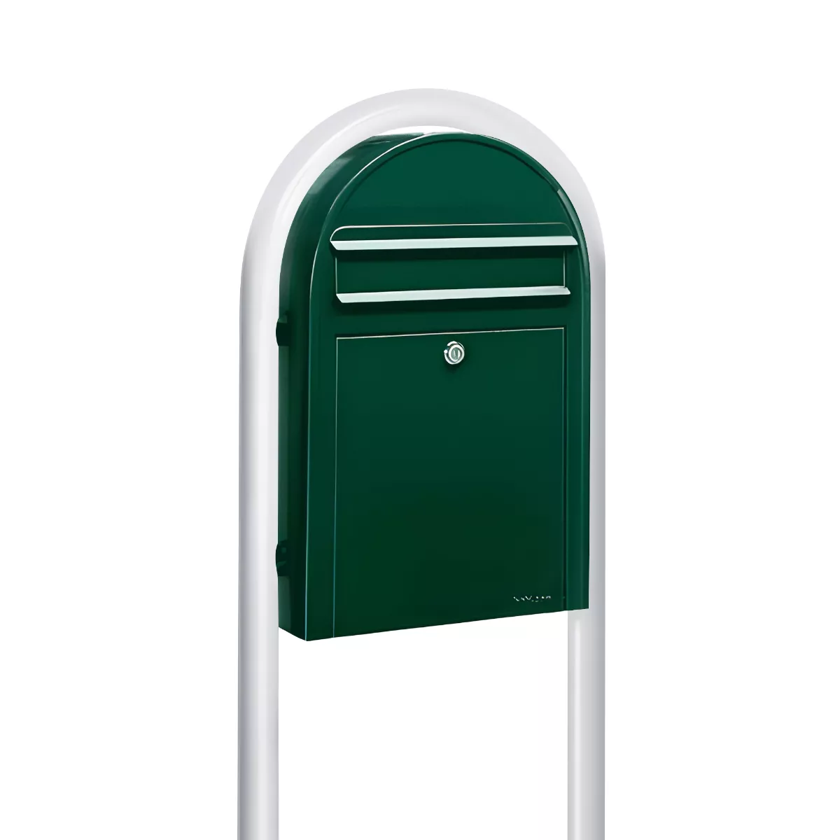 Bobi Classic Slim Front Access Modern Locking Green Mailbox and Round White Post Combo Product Image